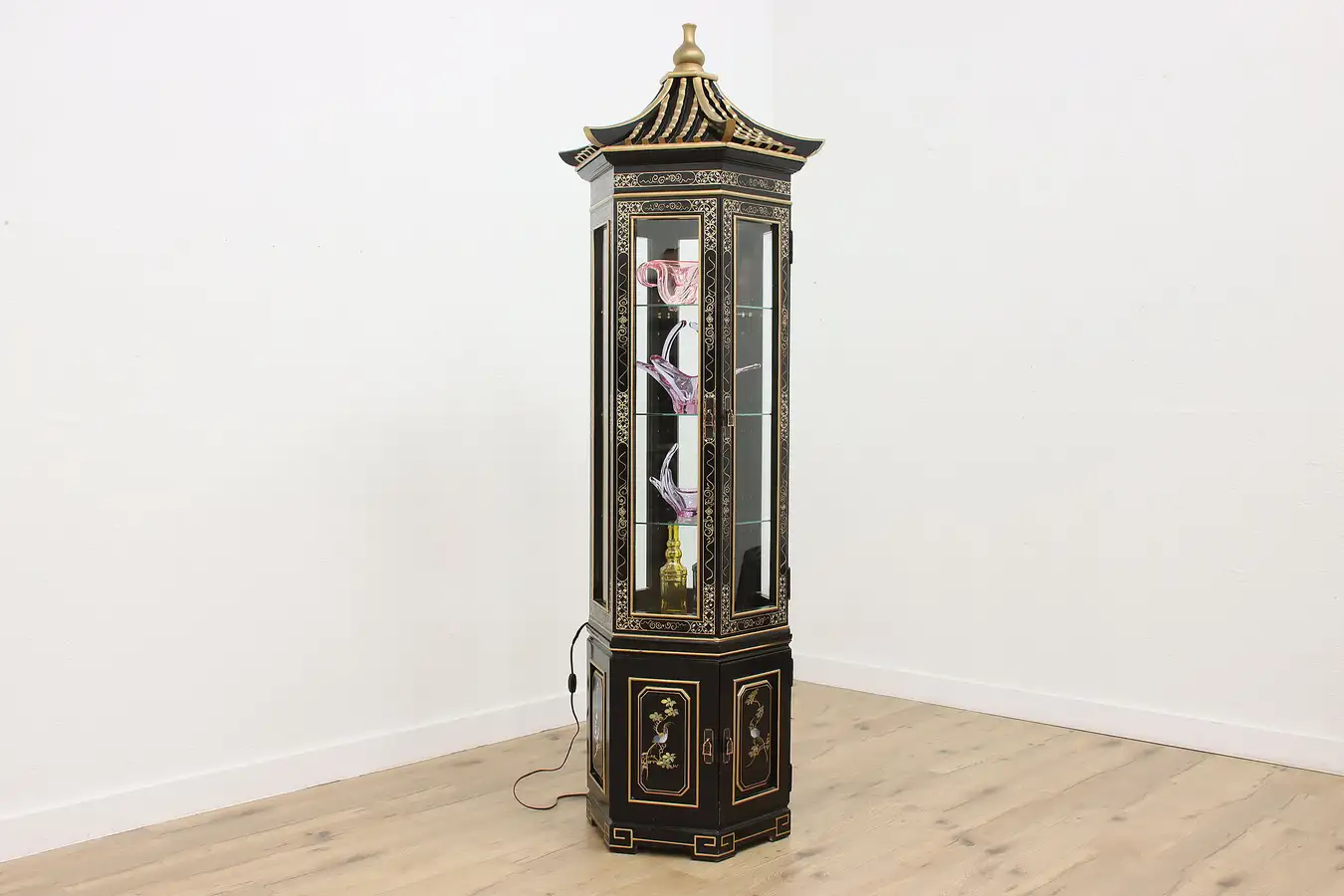 Main image of Pagoda Vintage Hand Painted Lighted China Curio Display Case