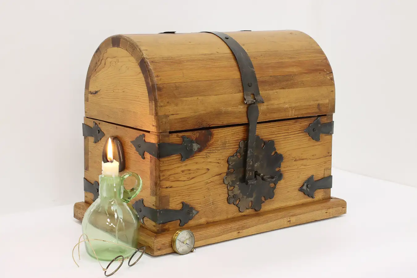 Main image of Farmhouse Vintage Pine & Iron Collector Trunk Keepsake Chest