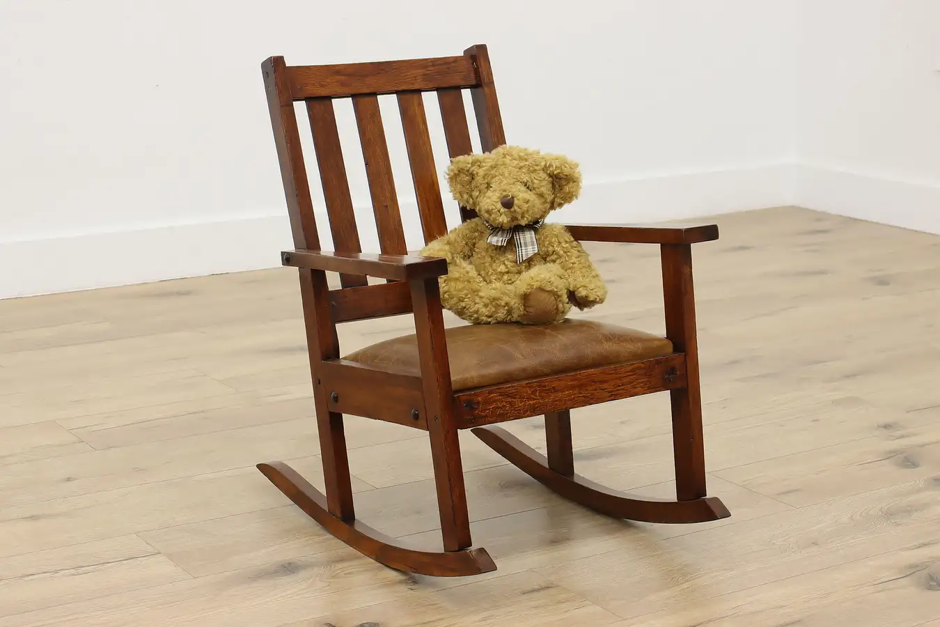 Main image of Arts & Crafts Mission Oak Antique Child Rocker Leather Seat