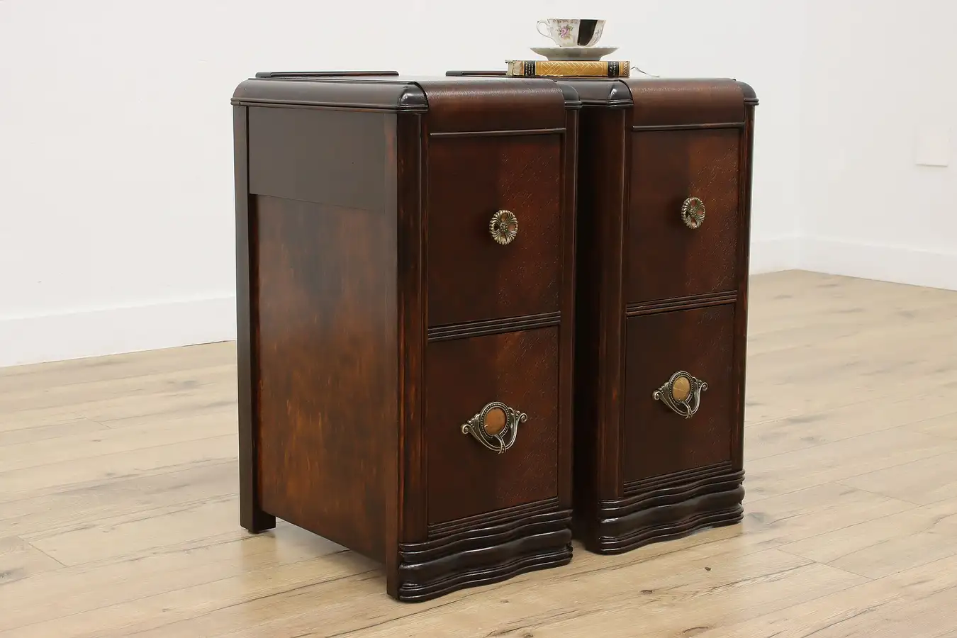 Main image of Art Deco Pair of Vintage Waterfall Nightstands or End Tables