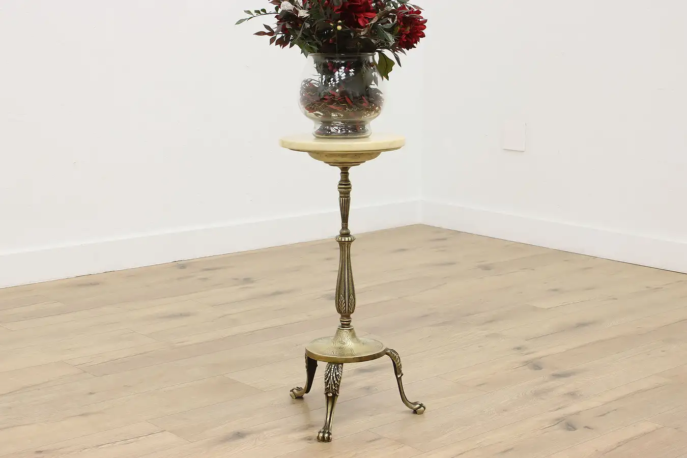 Main image of Brass Antique Chairside Ashtray or Marble Side Table