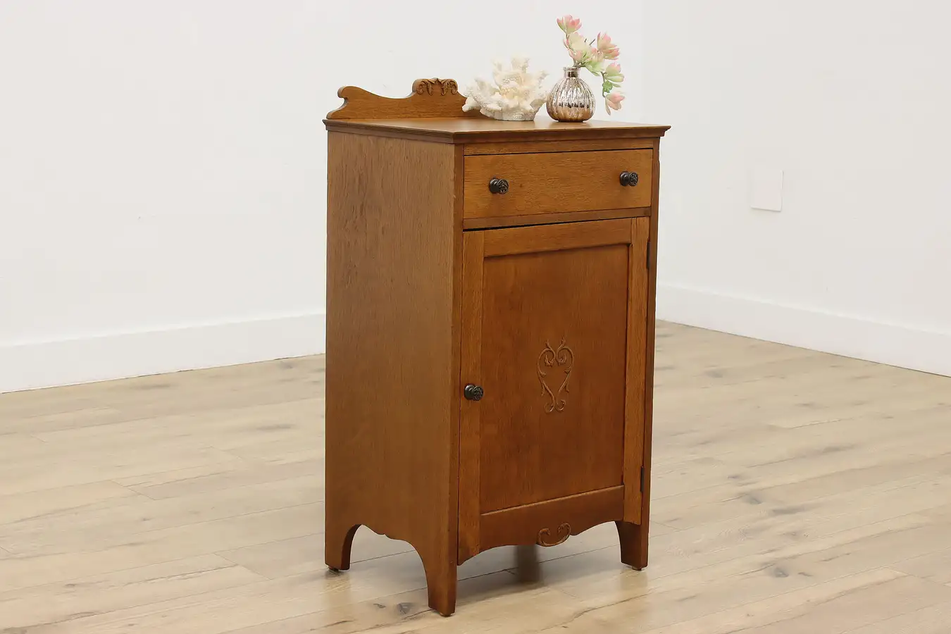 Main image of Victorian Antique Carved Oak Music, Bath or Hall Cabinet