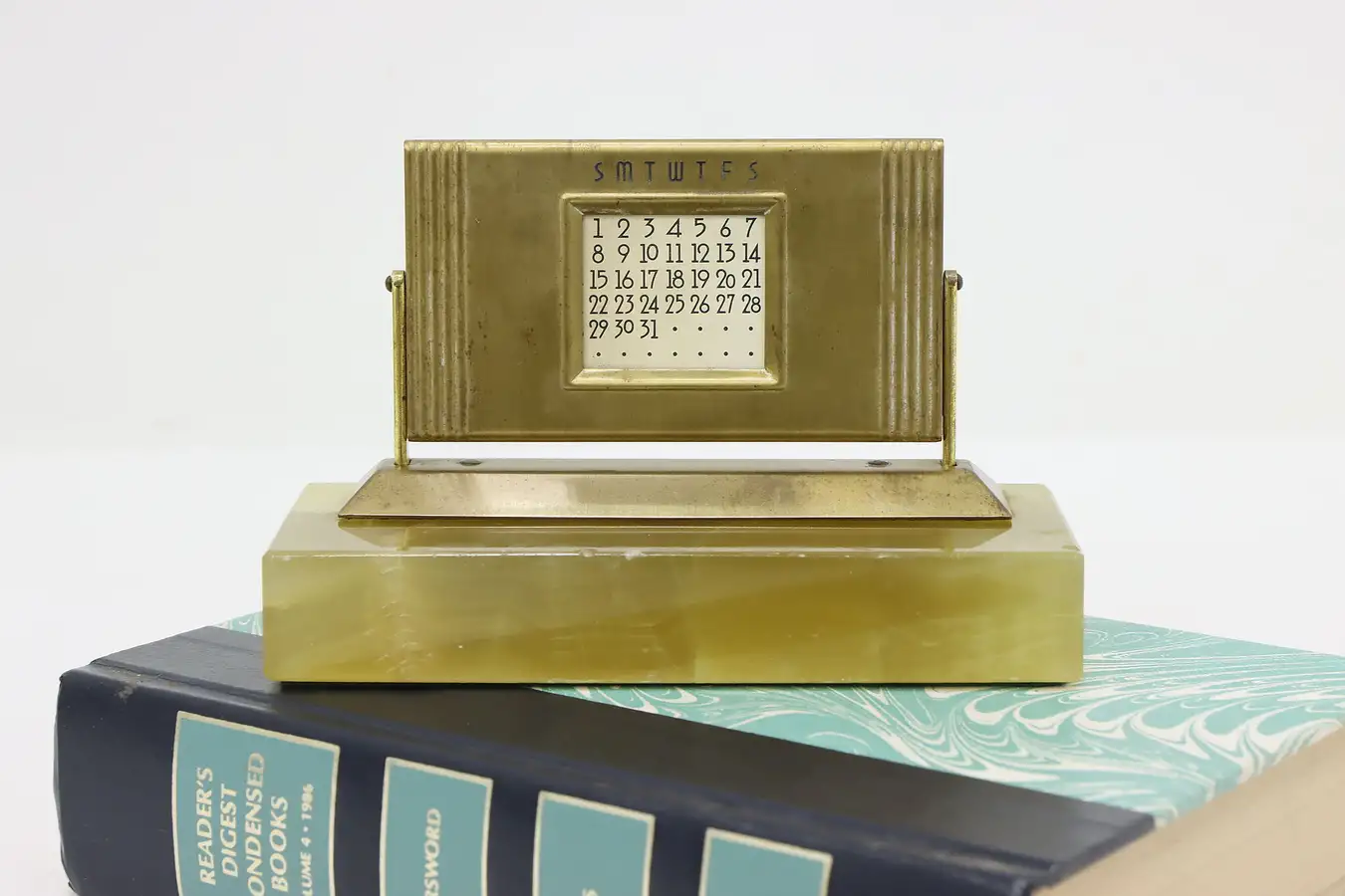 Main image of Art Deco Vintage Desktop Brass & Onyx 50 Year Calendar