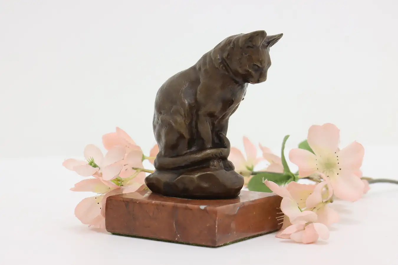 Main image of French Antique Bronze Cat Sculpture Marble Base after Barye