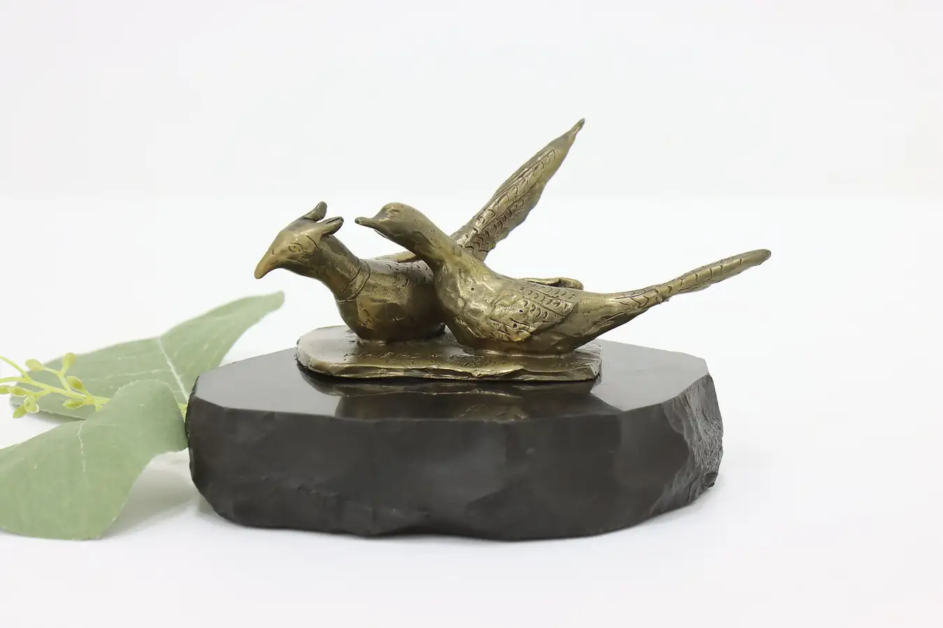 Main image of Pair of Vintage Brass Pheasant Sculptures on Slate Winship