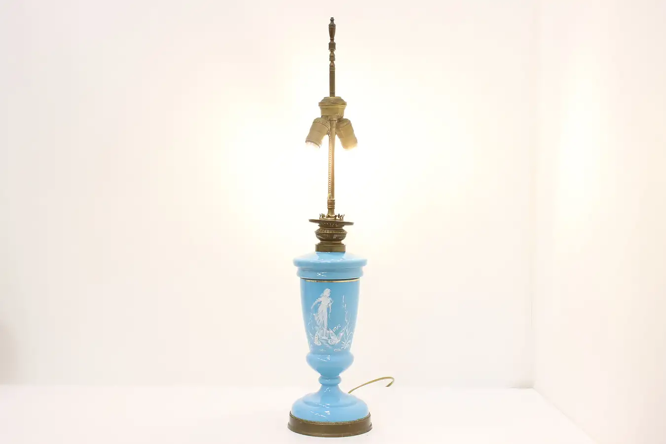 Main image of Victorian Antique Hand Painted Blue Bristol Glass Lamp