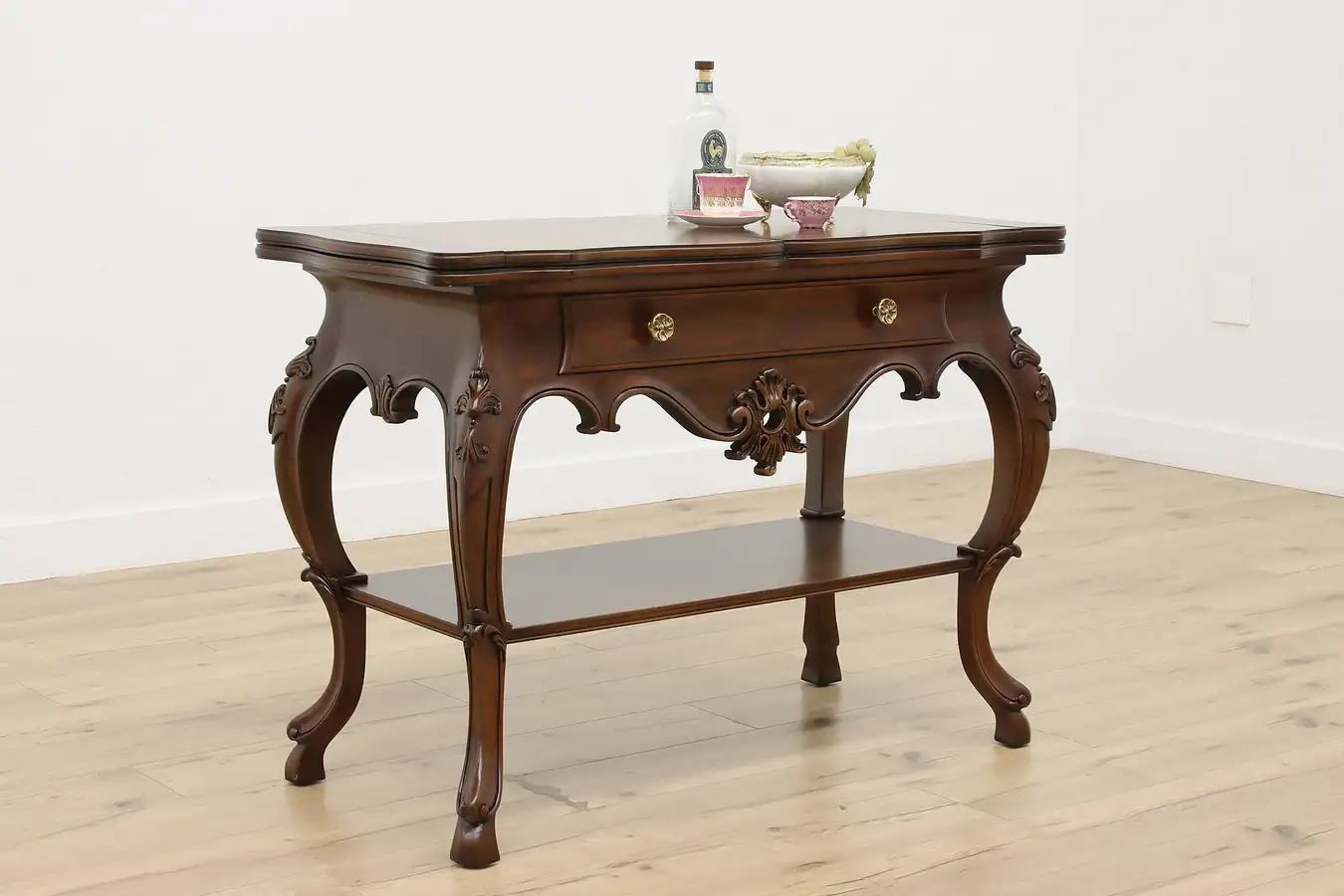 Main image of Carved Cherry Vintage Flip Top Server or Bar Console Karges