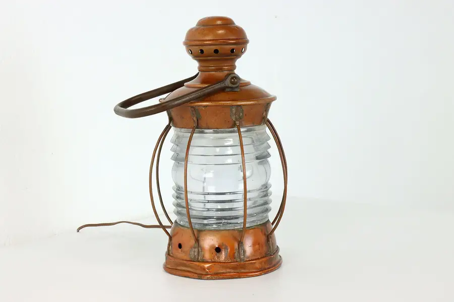 Photo of Farmhouse Industrial Salvage Antique Copper Electric Ship Lantern