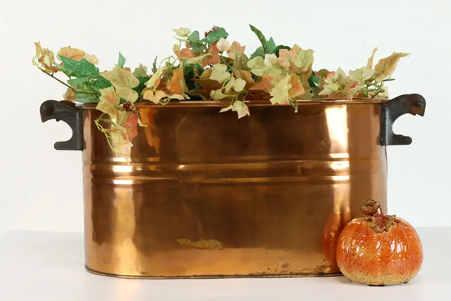 Photo of Farmhouse Copper Antique Wash Boiler, Fireplace Hearth Kindling Holder