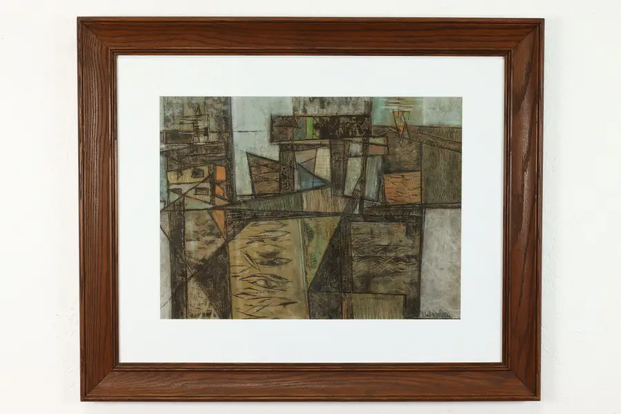 Photo of Abstract Expressionist Original Vintage Oil & Pastel Painting Wedin 35"