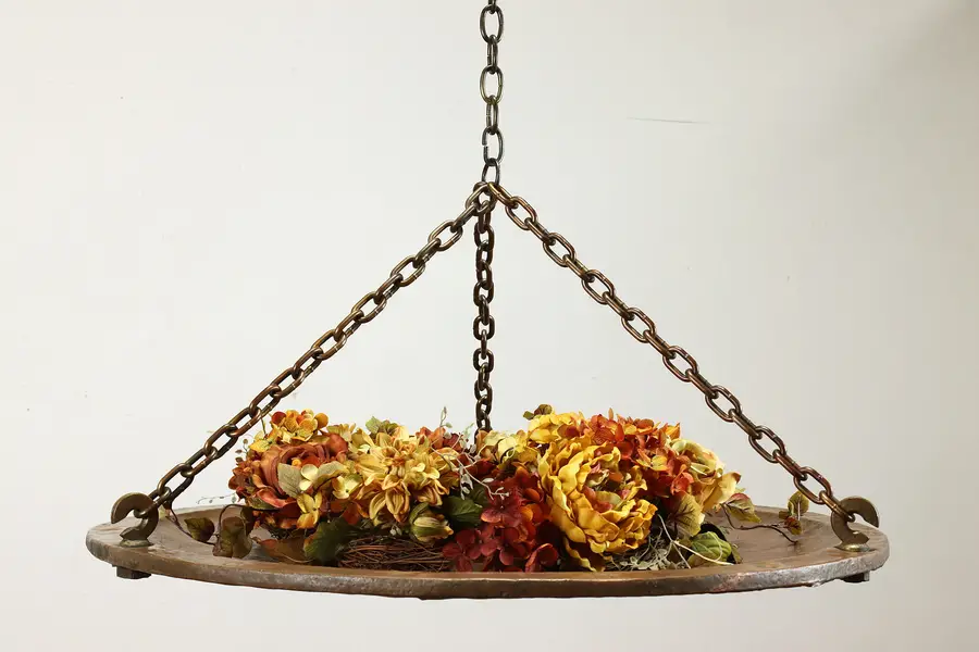 Photo of Farmhouse Antique Copper Industrial Salvage Scale Pan, Hanging Table