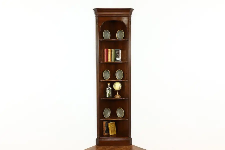 Photo of Traditional Vintage Cherry China or Display Corner Cabinet, Ethan Allen