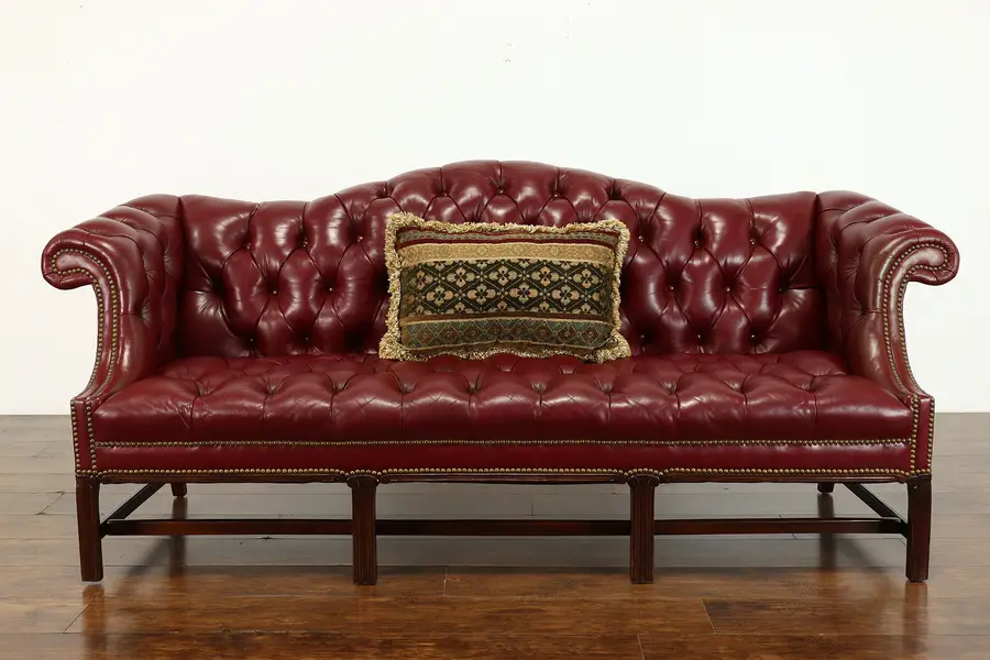 Photo of Traditional Georgian Design Vintage Red Tufted Leather Chesterfield Sofa