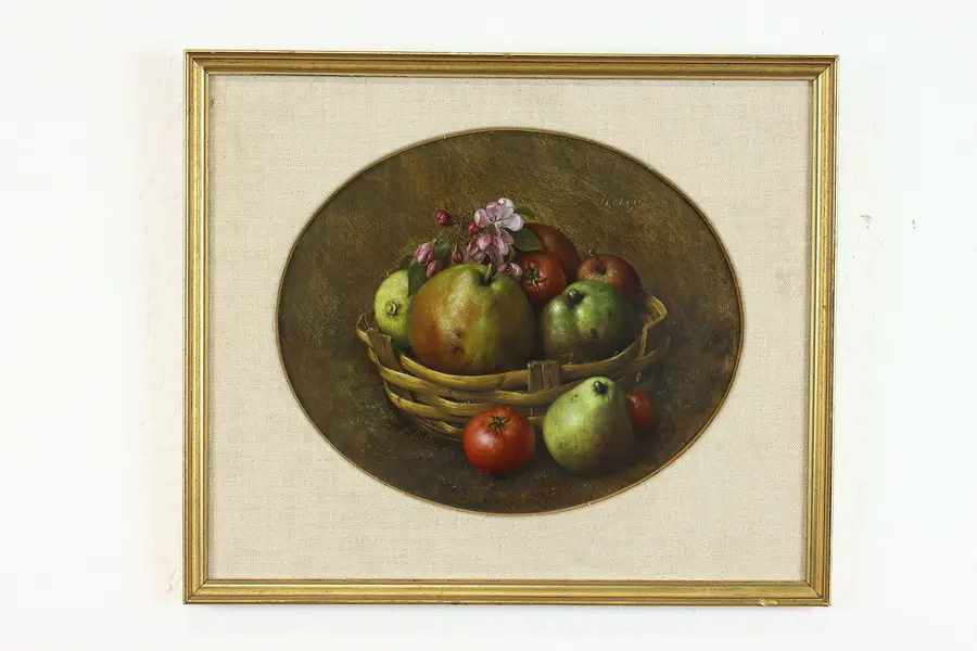 Photo of Fruit & Vegetable Basket Original Vintage Oil Painting, 15"