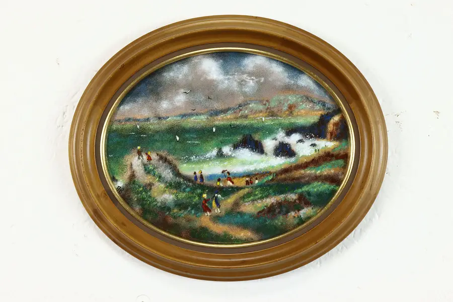 Photo of Bay Winds Original Vintage Oval Enamel on Copper Plate, Bertheru 12.5"