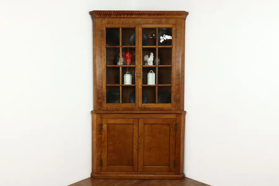 Photo of Farmhouse Rustic Antique 1830s Cherry Corner Cabinet, Pantry or Cupboard