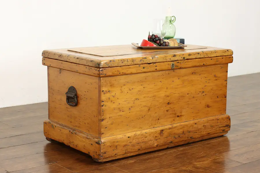 Photo of Country Pine 1890 Antique Farmhouse Pine Trunk, Chest or Coffee Table