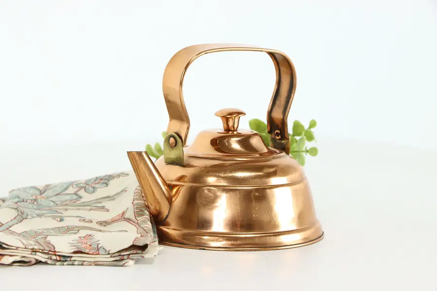 Photo of Farmhouse Vintage Solid Copper Tea Kettle or Pot & Lid