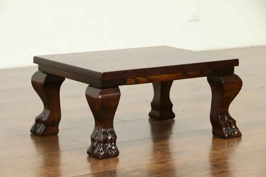 Photo of Oak Quarter Sawn Antique 1900 Footstool or Library Step, Lion Paw Feet
