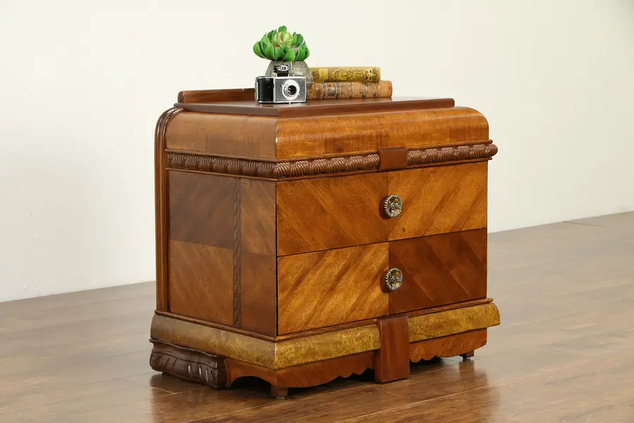 Photo of Art Deco Waterfall Design Vintage Nightstand, Lamp or End Table