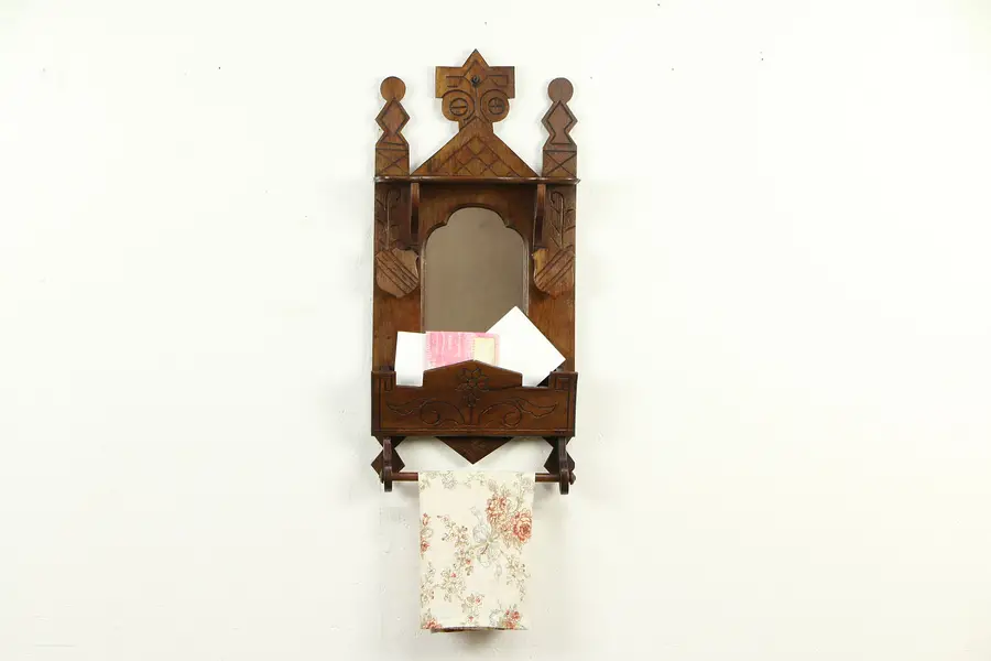 Photo of Victorian Eastlake Antique Walnut Magazine Rack & Towel Bar