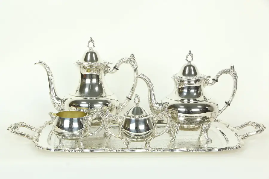 Photo of Oneida Silverplate Vintage 5 Pc. Coffee & Tea Set, Tray, Never Used