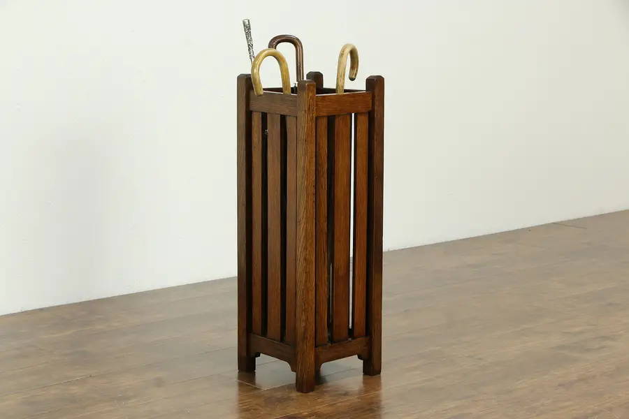 Photo of Arts & Crafts Mission Oak Antique Craftsman Umbrella & Cane Stand