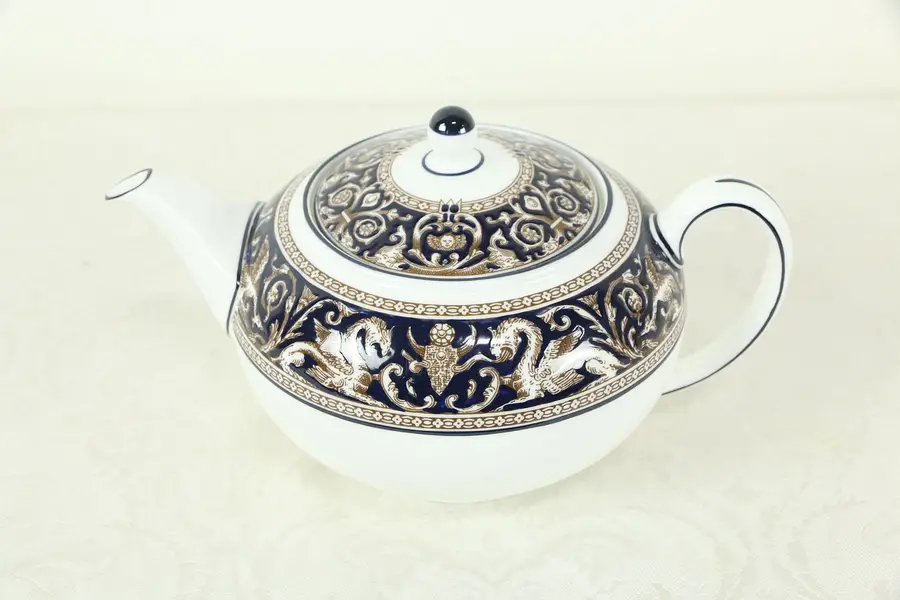 Photo of Wedgwood Cobalt Blue Florentine Pattern Teapot