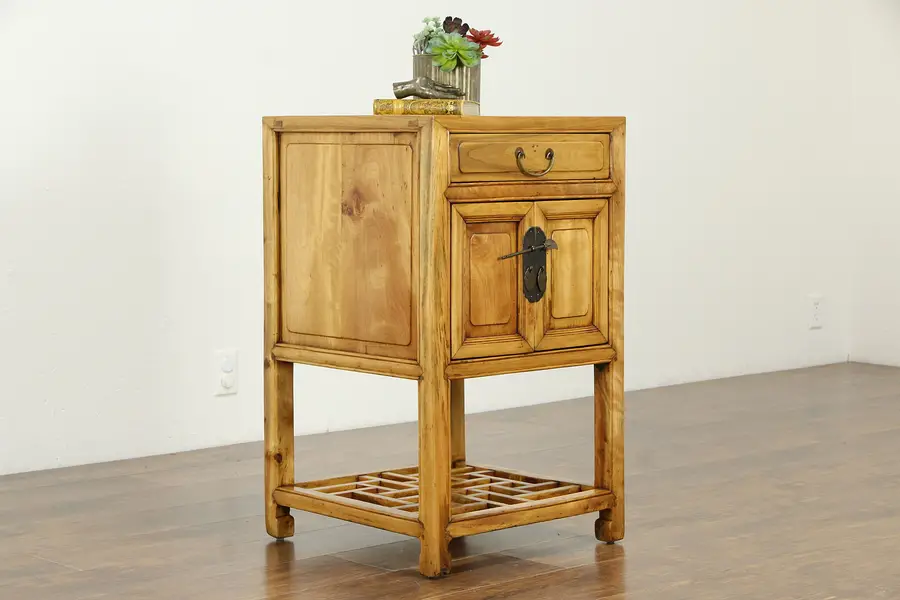 Photo of Ash & Mahogany Antique Chinese Nightstand or Lamp Table