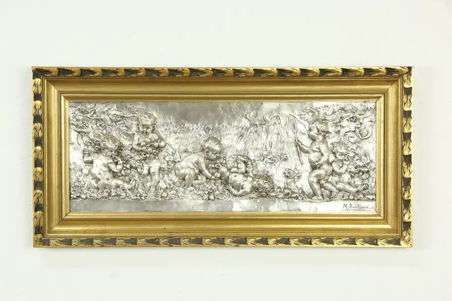 Photo of Cherubs or Angels Spanish Silverplate Relief Plaque, M. Benlliure