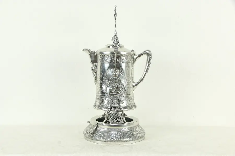 Photo of Victorian Antique Silverplate Water Pitcher & Stand, Meriden