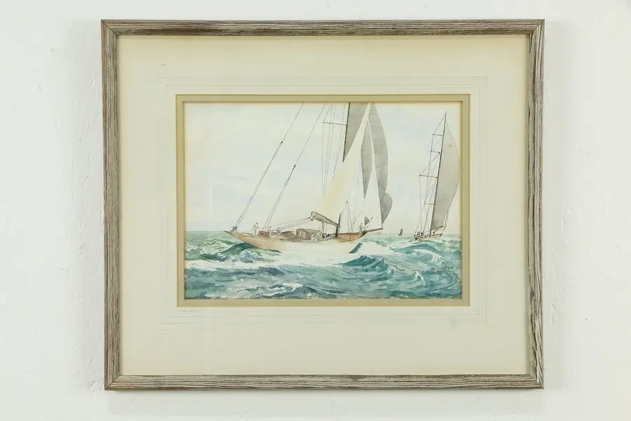 Photo of Fair Wind Antique Original Watercolor Painting, Signed A. K. Severson 22"