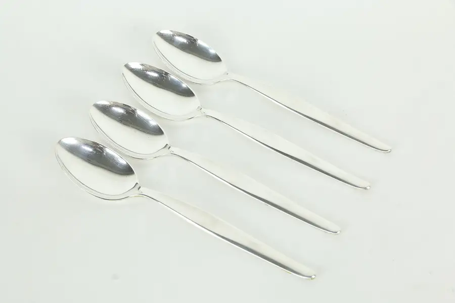 Photo of Set of 4 Midcentury Modern Sterling Silver Tea Spoons Contour by Towle