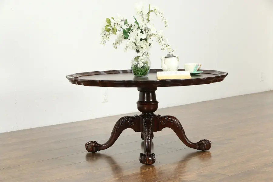 Photo of Georgian Chippendale Vintage Mahogany Pie Crust Coffee Table, Claw Feet