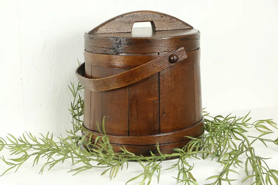 Photo of Country Pine Farmhouse Kitchen Pantry Antique Firken or Sugar Bucket, Lid