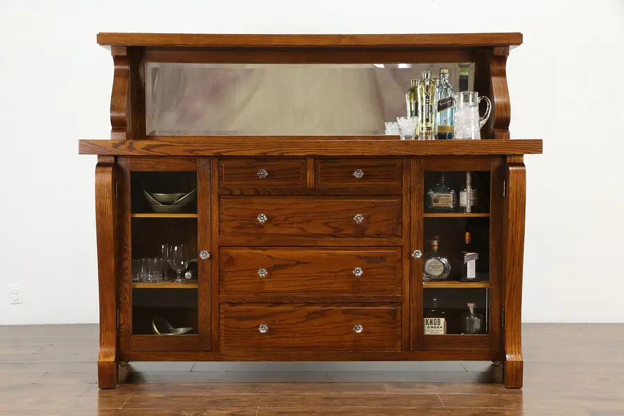 Photo of Oak Antique 1900 Sideboard, Server, or Buffet, Gallery & Mirror, Chicago