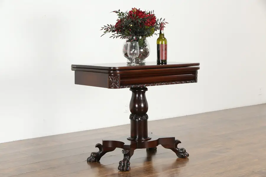 Photo of Empire Classical Mahogany Console Flip Top Game Table, Acanthus Carved