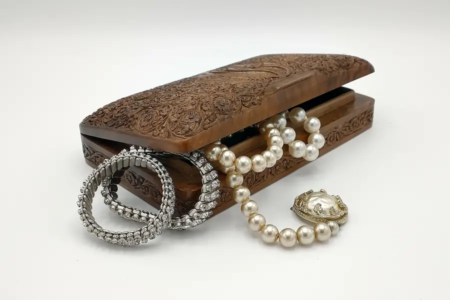 Photo of Hand Carved Teak Antique Indian Jewelry or Keepsake Box