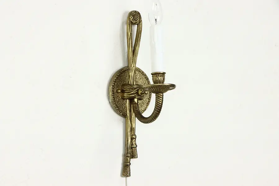 Photo of Vintage Brass & Candle Wall Sconce Light with Tassels