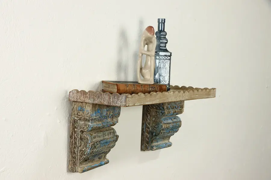 Photo of Peruvian Folk Art Carved & Painted Wall Shelf