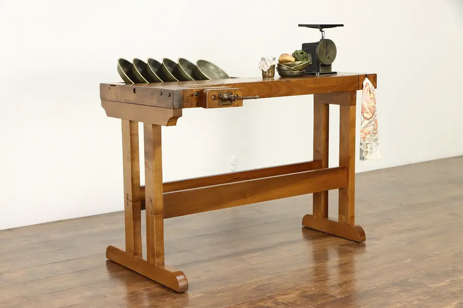 Photo of Carpenter Antique Workbench, Kitchen Island or Wine & Cheese Table