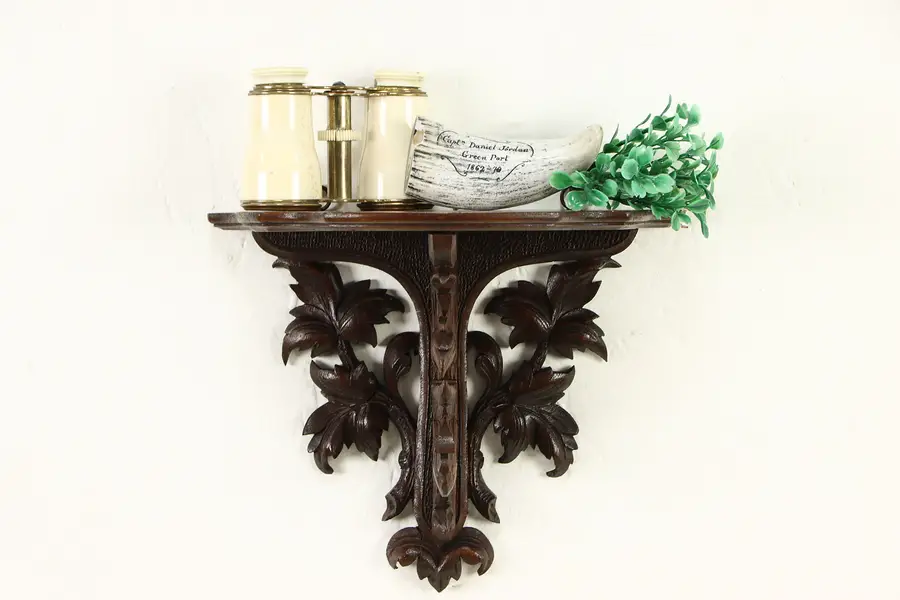 Photo of Victorian Antique Hand Carved 1860 Walnut Wall Shelf
