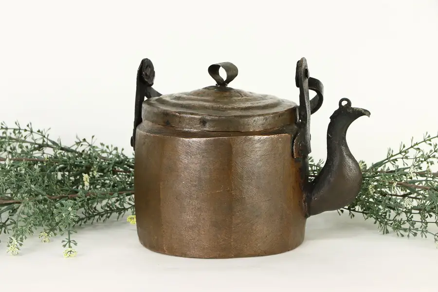 Photo of Hand Hammered 1850 Copper Antique Farmhouse Tea Kettle