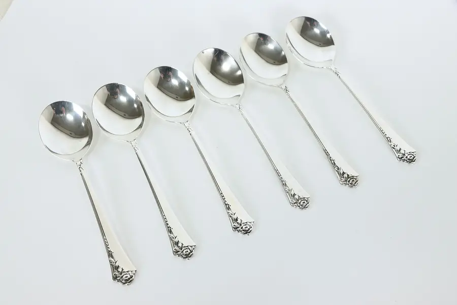 Photo of Sterling Silver Heirloom Damask Rose Set of 6 Soup Spoons 6.5"
