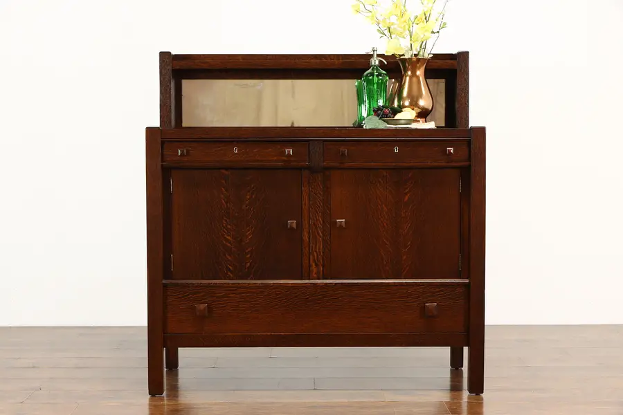 Photo of Arts & Crafts Mission Oak Antique Craftsman Sideboard Server, Mirror