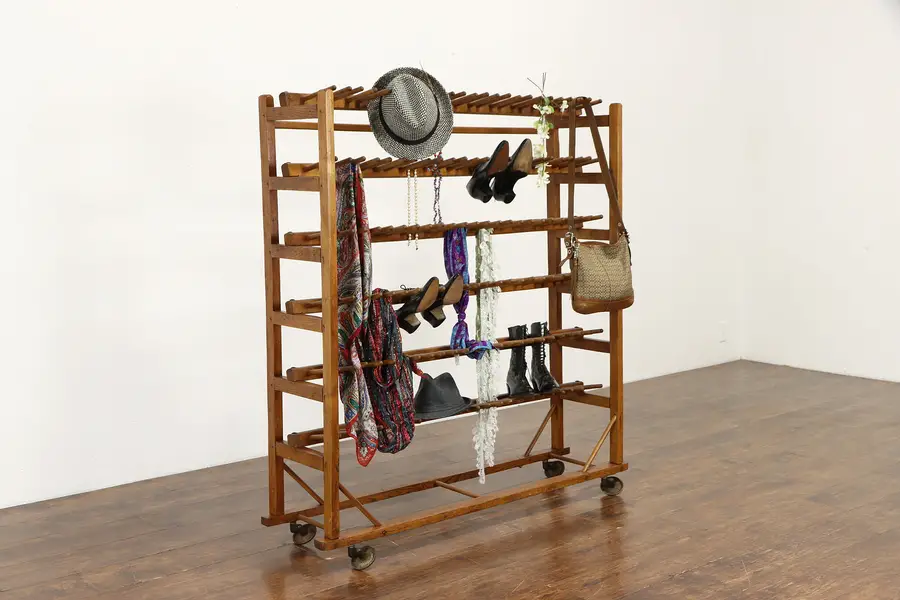 Photo of Shoe Factory Antique Salvage Rolling Stand or Candle Rack