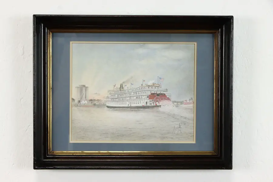 Photo of Delta Queen Paddlewheel Original Watercolor Painting, Signed 18"