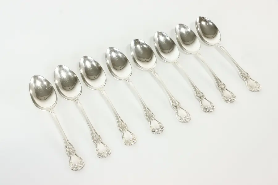 Photo of Towle Sterling Silver Old Master Set of 8 Large Tea or Dessert Spoons 6"