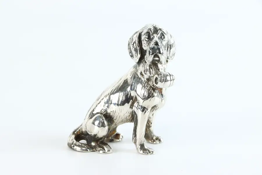 Photo of St. Bernard Dog Sculpture Vintage Sterling Silver Figurine, Israel