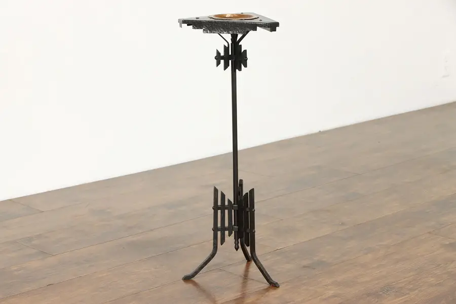 Photo of Arts & Crafts Iron and Copper Mission Smoking Stand, Joe Clancy 1942